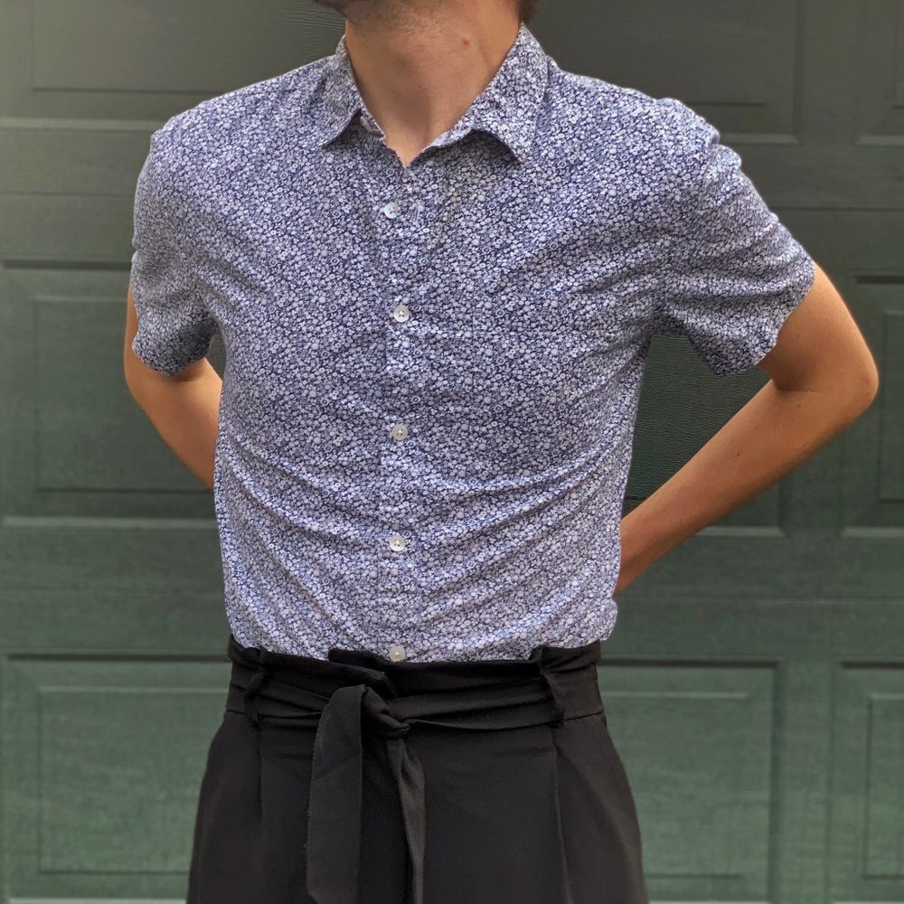 Blue Floral Short Sleeve Button Down